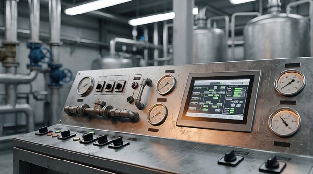 Industrial Process Control System Interface in a Modern Manufacturing Facility Plant Equipment Setup