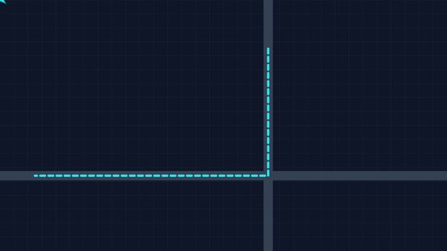 Minimalist digital graph interface with animated blue dashed lines for data visualization and financial analytics animation 4k
