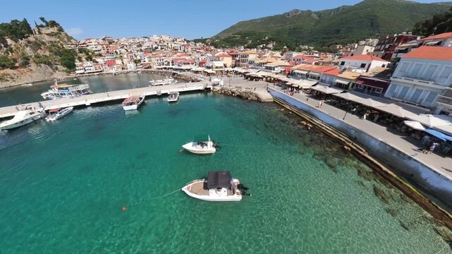 Parga resort town, mainland coastal town in Greece, Aerial view