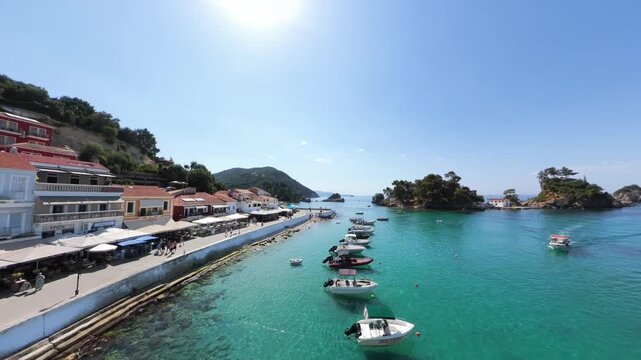 Parga resort town, mainland coastal town in Greece, Aerial view