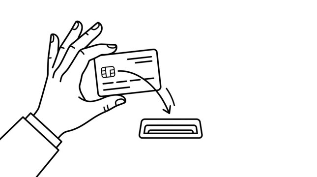 Line art illustration of hand inserting card into reader