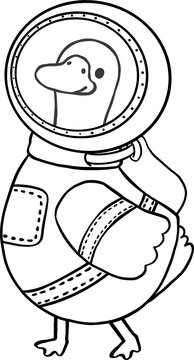 Cartoon Porch Goose Professional Dress Up Outline Astronaut Outfit Illustration Hand Drawn