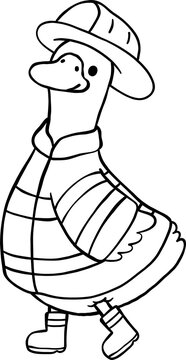 Cartoon Porch Goose Professional Dress Up Outline Firefighter Outfit Illustration Hand Drawn