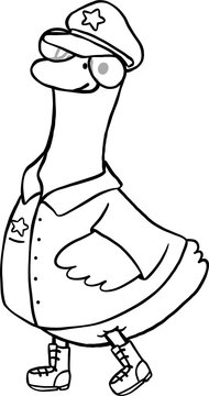 Cartoon Porch Goose Professional Dress Up Outline Police Officer Outfit Illustration Hand Drawn
