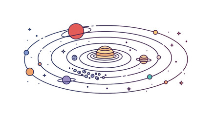 Solar system diagram with planets and orbital paths © fahri
