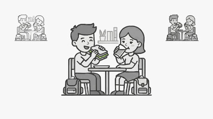 Obraz premium Dynamic of Students Enjoying Lunch Together in a Bright and Friendly Caf Setting with high quality professional line art symbols for modern creative design and digital branding projects