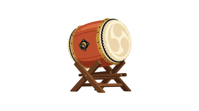 Traditional red percussion drum on wooden stand vector illustration