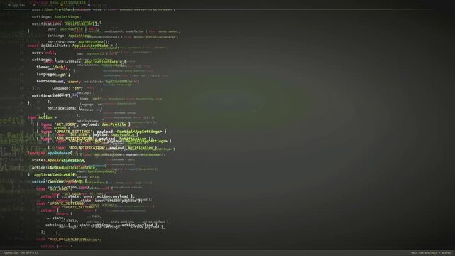 Scrolling Computer Code on Dark Screen for Software Development and Programming Concept