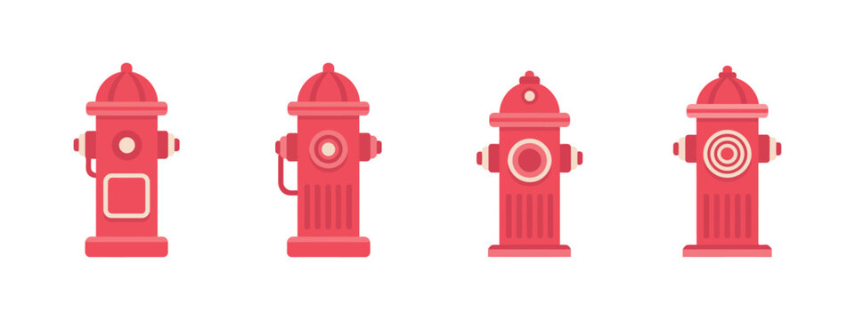 Red fire hydrant icon isolated, flat vector emergency water supply equipment