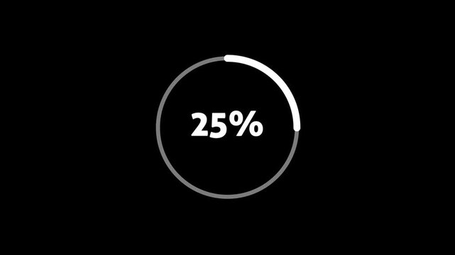 circular progress bar loading animation from 0 to 100 percent animation on black background