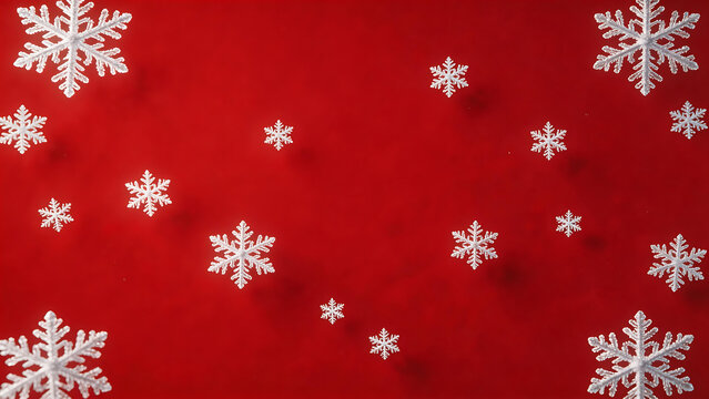 White snowflakes on red background