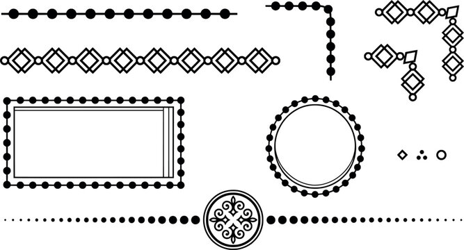 Collection of dotted and diamond pattern frames and borders transparent background