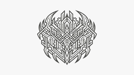 Obraz premium Elegant Black and White Abstract Geometric Artwork with Intricate Arabic Calligraphy and Flame Design