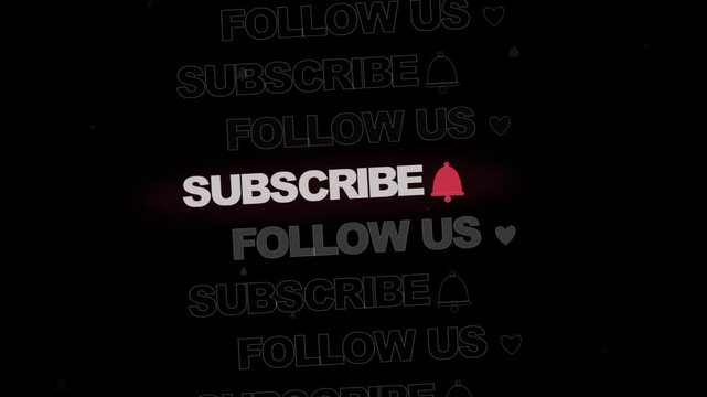 Subscribe and follow us social media button animation scrolling on black seamless loop