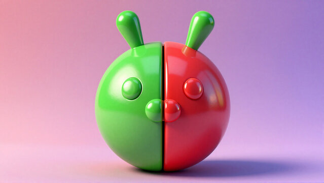 Cute split green and red spherical toy character