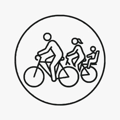 Fototapeta premium Elegant Black and White Line Drawing of Cyclists Sharing a Bike Path with Pedestrians in a Circular Frame
