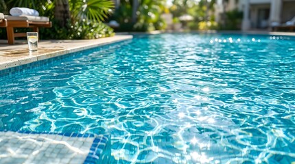 Fototapeta premium Luxury resort swimming pool with clear turquoise water and lounge area
