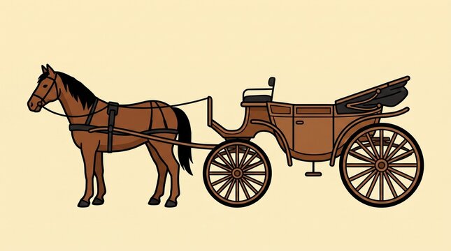 Classic brown horse drawn carriage illustration with old fashioned carriage transport historical illustration tradition transportation isolated sightseeing movement traveling coachman