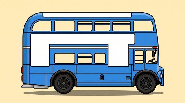 Bright blue double decker bus cartoon illustration with public transport city bus transport transportation commuter illustration isolated passenger sightseeing traveling mobility