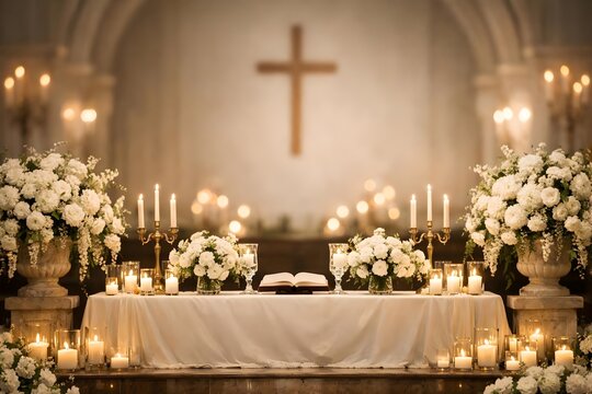 church altar with christian cross and candles
