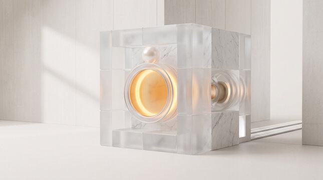 Premium 3D zero trust identity vault concept for secure biometric authentication and fintech cloud infrastructure campaign