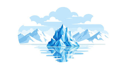 Large iceberg floating in arctic water with mountain background © Hotmanparis