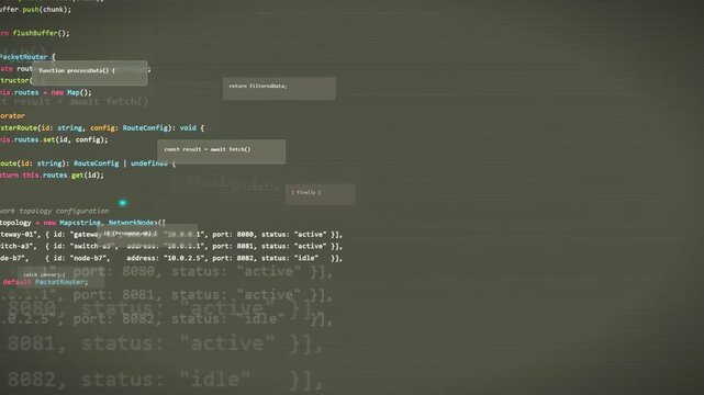 Close up of professional software developer writing complex computer code in a dark mode editor