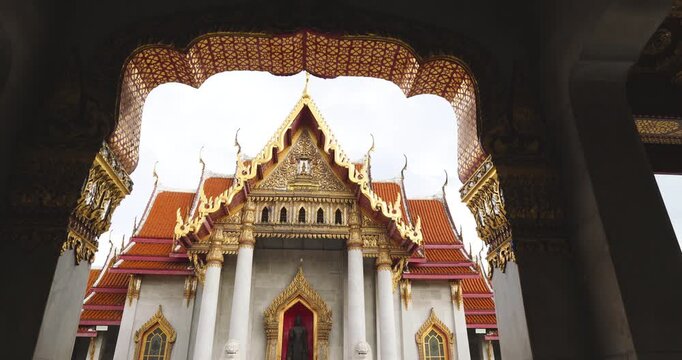 Wat Benchamabophit Marble floor Temple typifies the impressive and orderly traditional Thai architecture. Bangkok Thailand