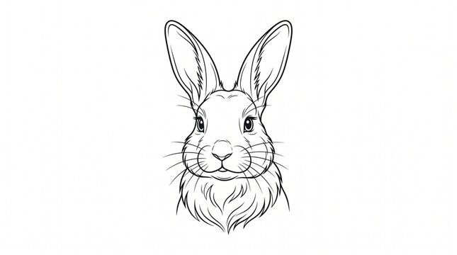 Cute rabbit face line drawing illustration. Minimalist animal portrait vector art for design projects.