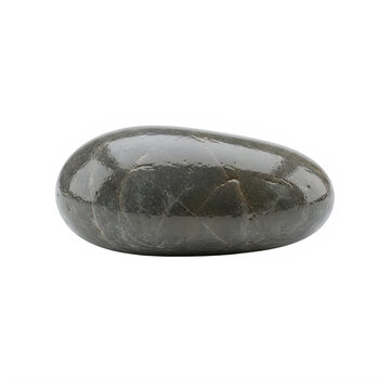 A single smooth wet dark gray river stone isolated on transparent background with glossy surface texture