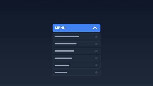 Animated dropdown menu ui interface with expanding navigation options for modern website and mobile app development animation 4k