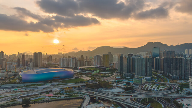 Hong Kong July 12 2026 KAI TAK. Sports park sunset.