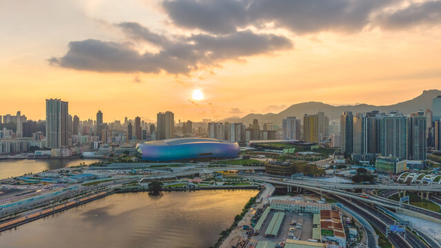 Hong Kong July 12 2026 KAI TAK. Sports park sunset.