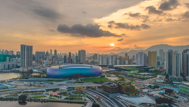 Hong Kong July 12 2026 KAI TAK. Sports park sunset.