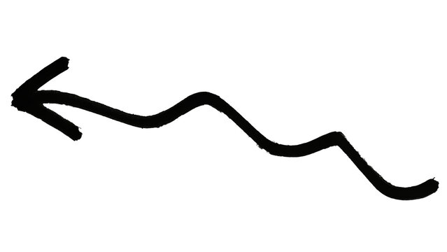 Black left arrow icon with wavy line design