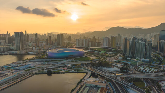 Hong Kong July 12 2026 KAI TAK. Sports park sunset.