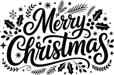 Fototapeta premium Merry Christmas Hand Drawn Calligraphy Lettering Vector, Elegant Festive Holiday Typography Design for Greeting Cards, T-Shirts, Posters, Invitations, Gift Tags and Seasonal Print Projects