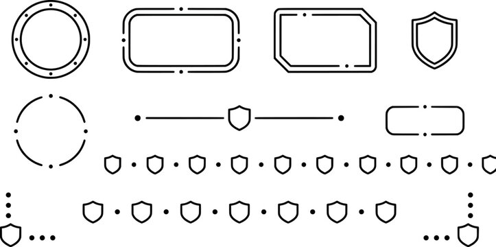 Set of decorative frames, borders, and shield icons for design elements transparent background