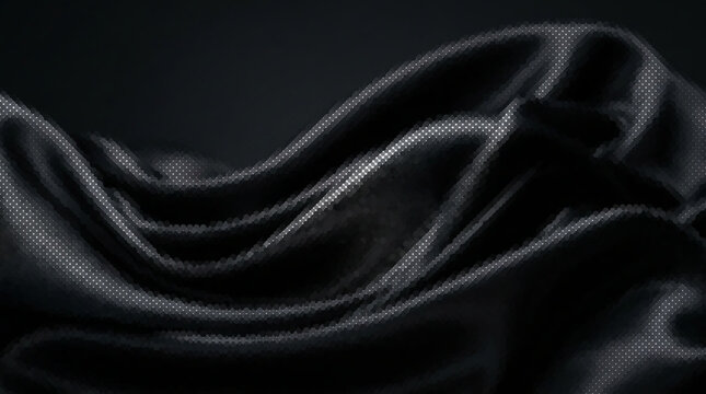 Black satin fabric with flowing folds halftone design
