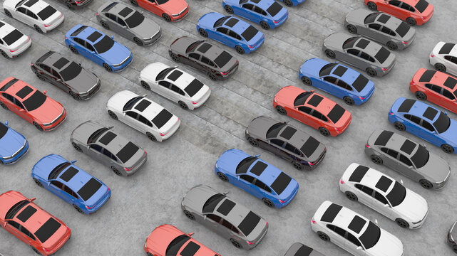 Aerial View of Cars Arranged in Large Parking Lot