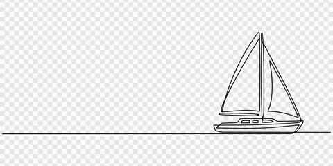 sailing boat vector illustration, Continuous line drawing of two sailboats, Continuous one line drawing of two sailboats on wavy ocean water beneath a shining © line pro
