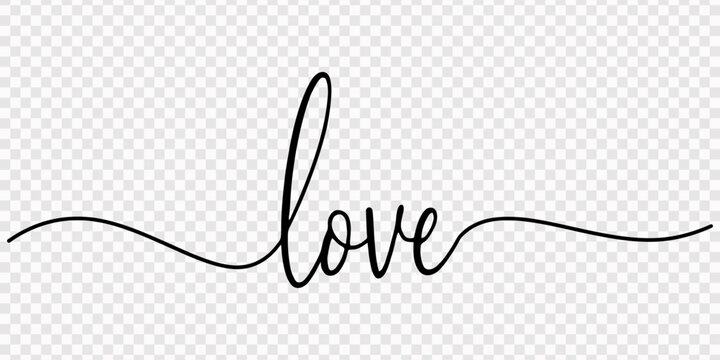 Minimalist love typography design with elegant script on white background. No editable strokes, Minimalist continuous one line drawing of the word love written in an elegant cursive script for various
