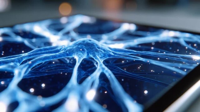 Abstract Neural Network Visualization: A stunning 3D rendering visualizes a complex neural network, with glowing blue neurons and intricate pathways.