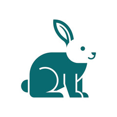 Teal colored cartoon rabbit icon sitting. © bibit