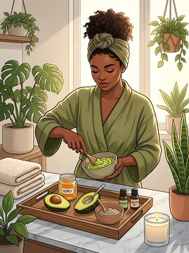 Woman mixing organic ingredients for a home beauty treatment