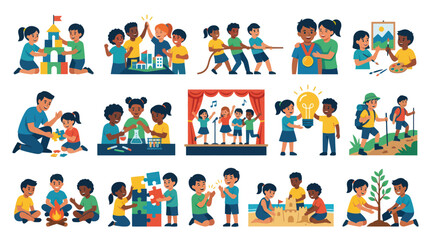 Fototapeta premium Diverse Children Engaged in Activities, Educational Creative Vector Art