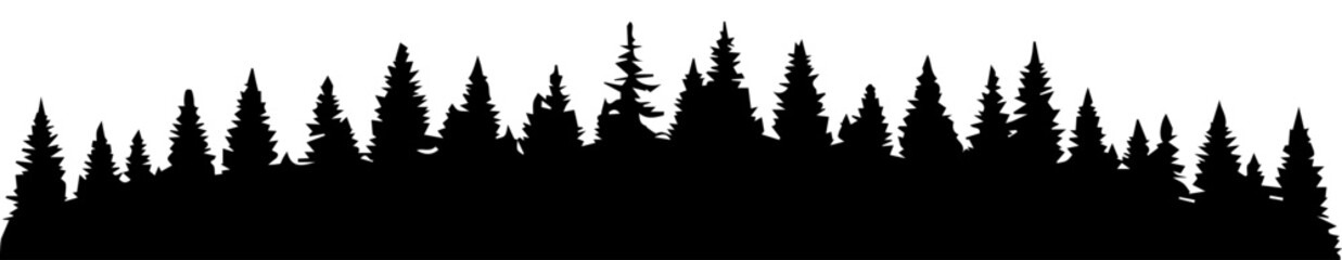 Black Pine Tree Forest Silhouette Panorama Graphic Element on White Background © Rezowan 