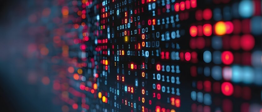 A vibrant digital abstract showcasing a colorful binary code pattern. This image highlights the intricate details of data and technology, perfect for tech-oriented projects.