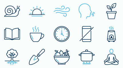 Morning Routine and Wellness Line Icon Collection - Healthy Lifestyle Symbols © Mahmud