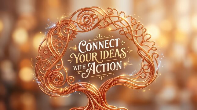 Intricate Tree of Ideas Symbolizing Connecting Concepts with Action and Innovation, Steampunk Style